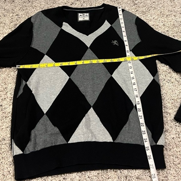Express Men’s V Neck Argyle Cotton Sweater Long Sleeve Black Gray Pullover M - Picture 5 of 7